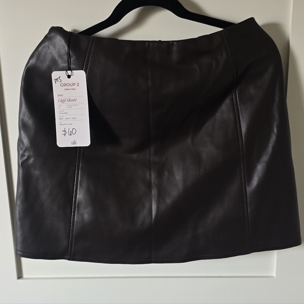 Cabi Women’s Brown Leather Gigi Skort - Classic Minimal Design